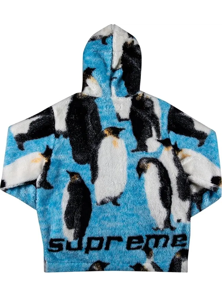 Куртка Supreme Penguins Hooded Fleece Jacket 'Blue' — изображение 2 из 3, синий