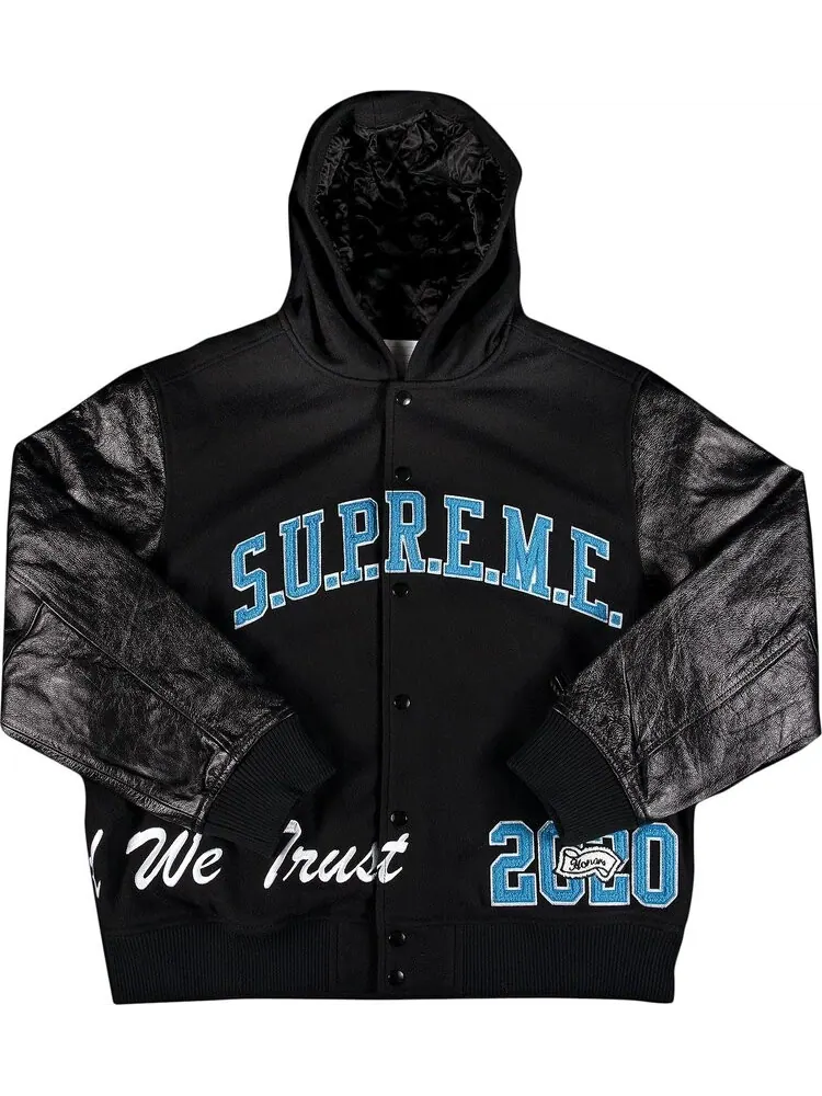 Куртка Supreme King Hooded Varsity Jacket 'Black' — изображение 1 из 3, черный