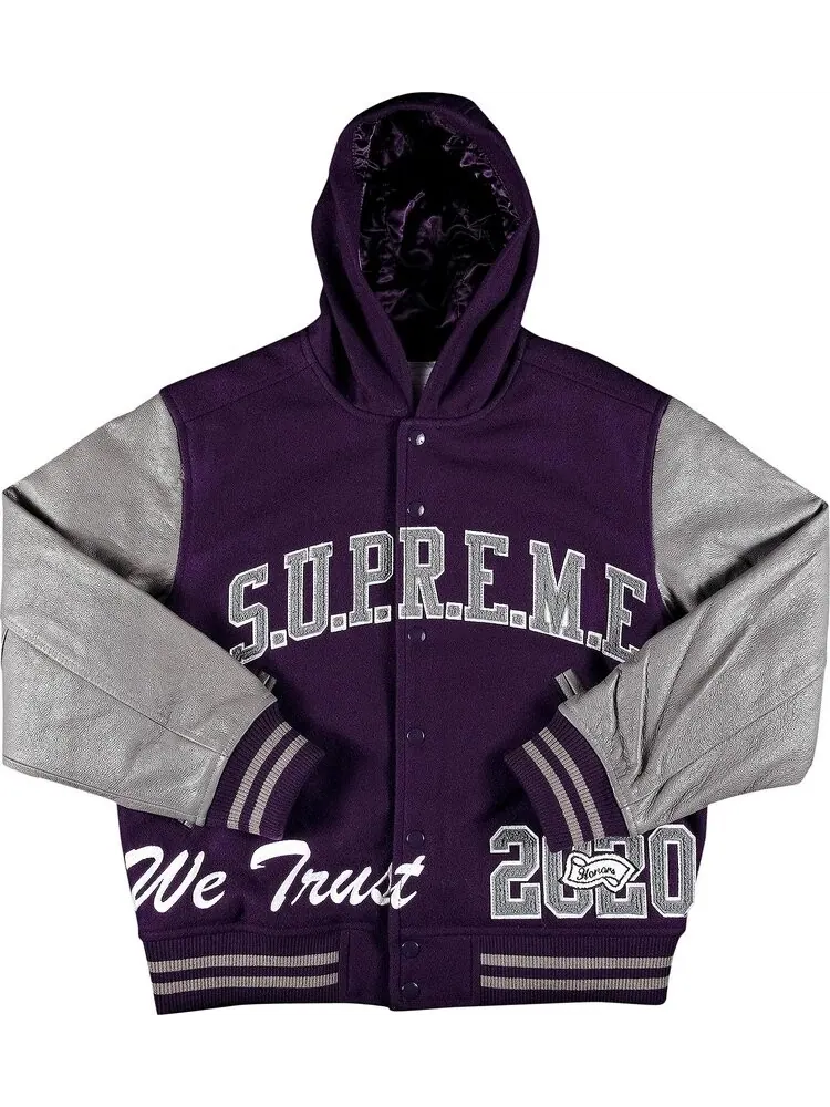 Куртка Supreme King Hooded Varsity Jacket 'Purple' — изображение 1 из 3, фиолетовый