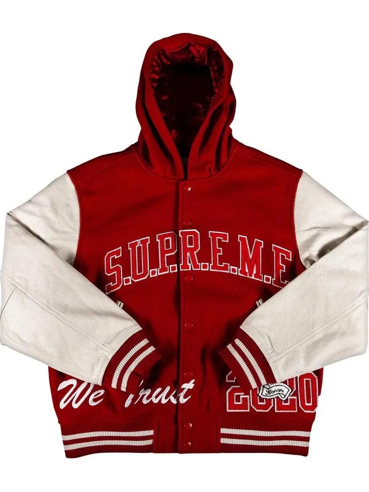Куртка Supreme King Hooded Varsity Jacket 'Red' — изображение 1 из 3, красный
