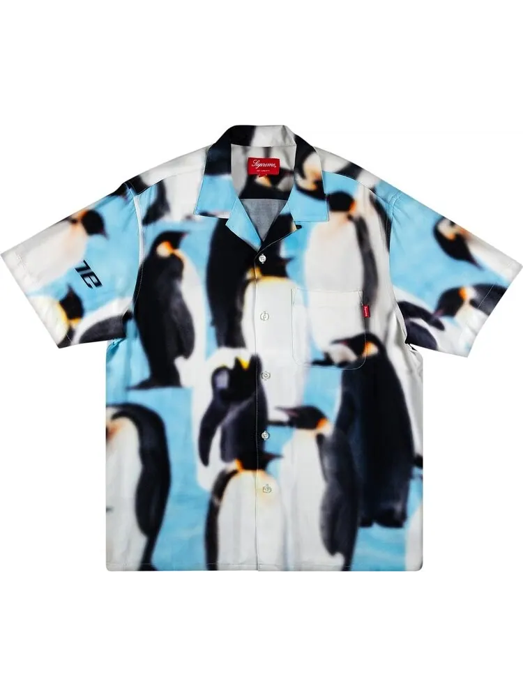 Рубашка Supreme Penguins Rayon Short-Sleeve Shirt 'Blue' — изображение 1 из 3, синий