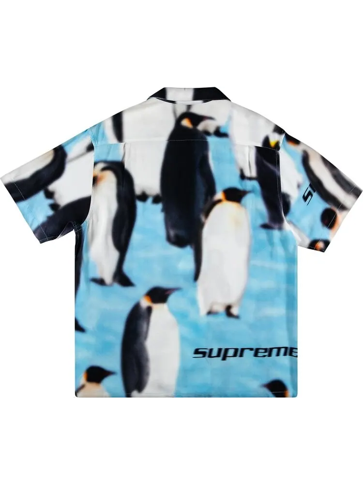 Рубашка Supreme Penguins Rayon Short-Sleeve Shirt 'Blue' — изображение 2 из 3, синий