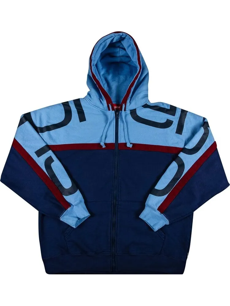 Толстовка Supreme Big Logo Paneled Zip Up Hooded Sweatshirt 'Navy' — изображение 1 из 3, синий