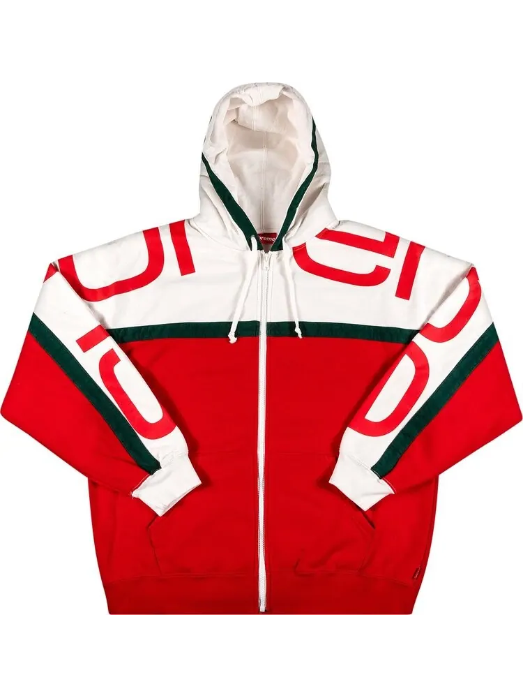 Толстовка Supreme Big Logo Paneled Zip Up Hooded Sweatshirt 'Red' — изображение 1 из 3, красный
