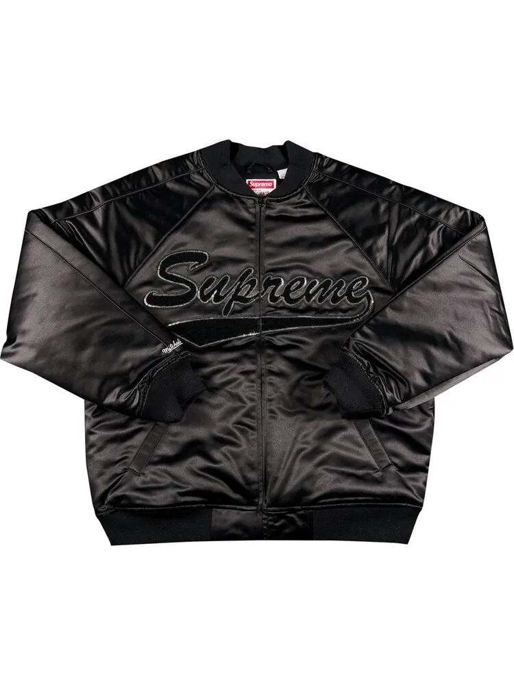 Куртка Supreme x Mitchell & Ness Sequin Logo Varsity Jacket 'Black' — изображение 1 из 3, черный