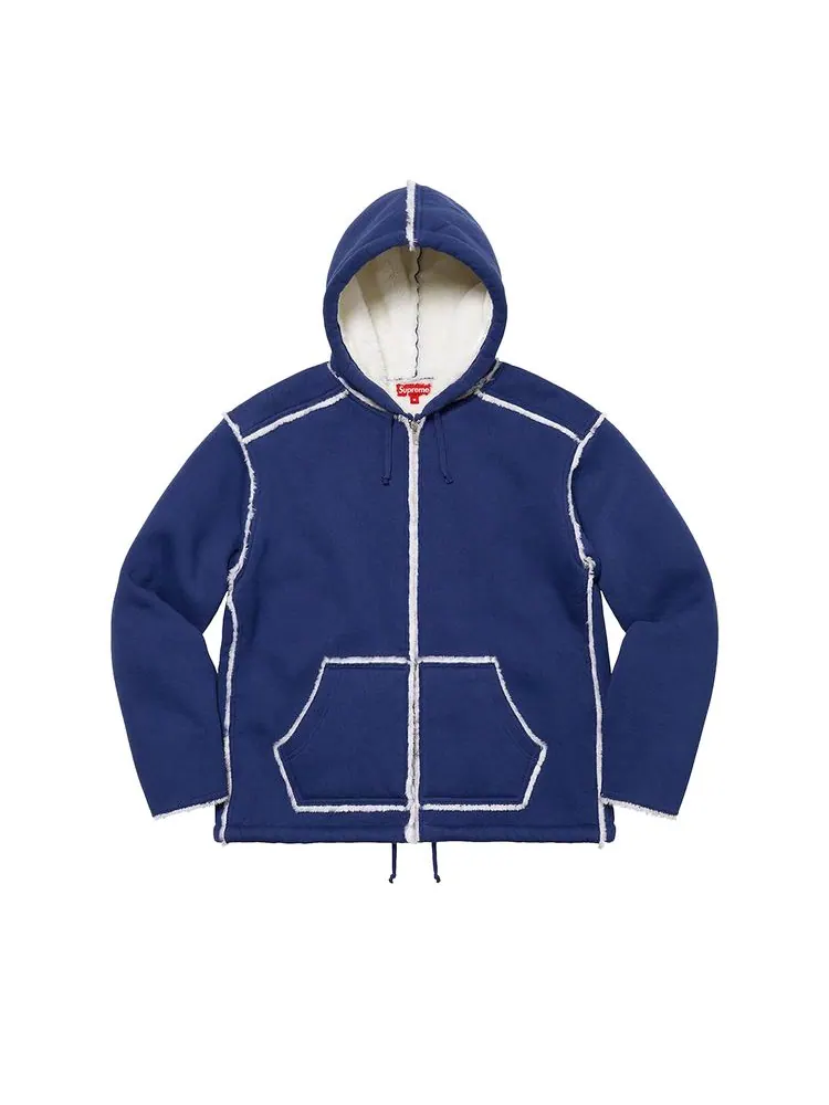 Куртка Supreme Faux Shearling Hooded Jacket 'Bright Navy' — изображение 1 из 1, яркий темно-синий