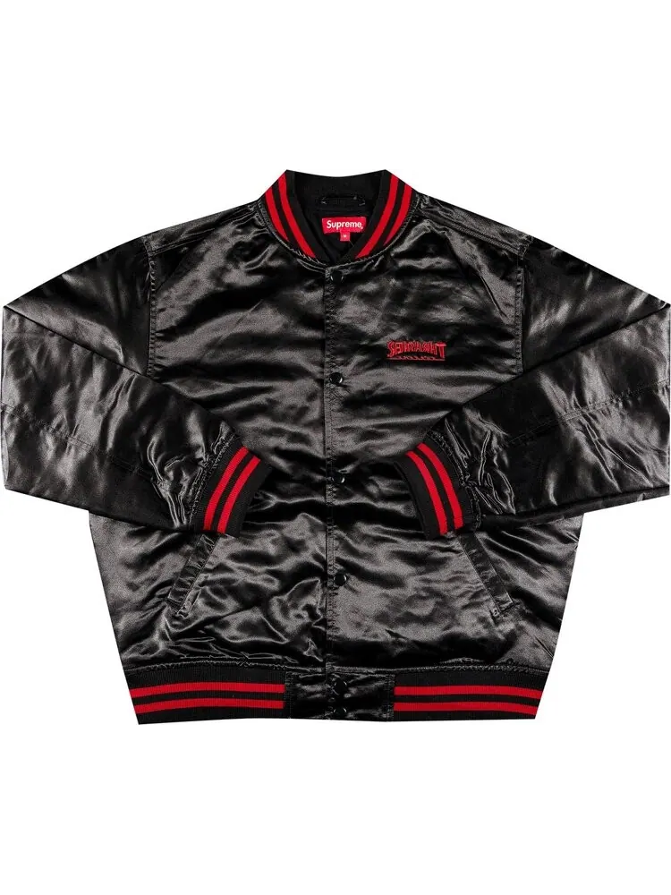 Куртка Supreme x Thrasher Satin Varsity Jacket 'Black' — изображение 1 из 3, черный
