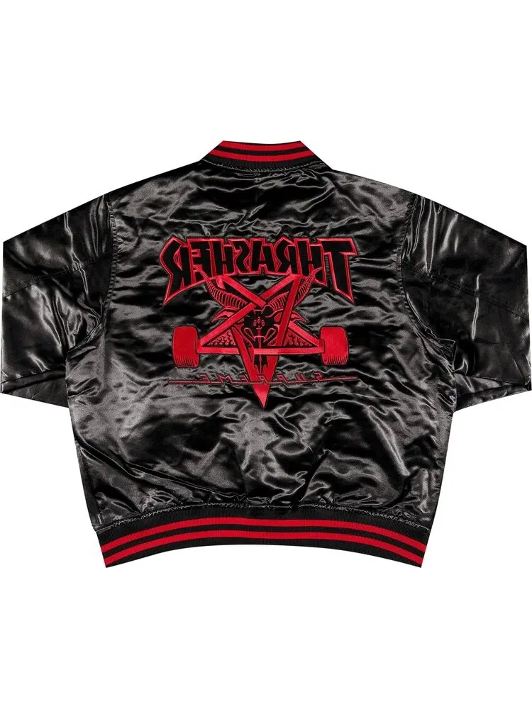 Куртка Supreme x Thrasher Satin Varsity Jacket 'Black' — изображение 2 из 3, черный