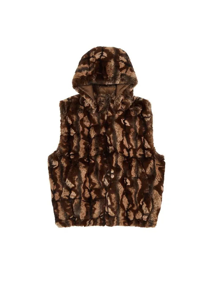 Утепленный жилет Supreme Faux Fur Hooded Vest 'Brown' — изображение 1 из 3, коричневый