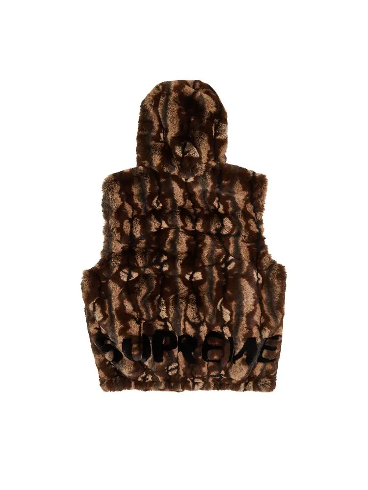 Утепленный жилет Supreme Faux Fur Hooded Vest 'Brown' — изображение 2 из 3, коричневый