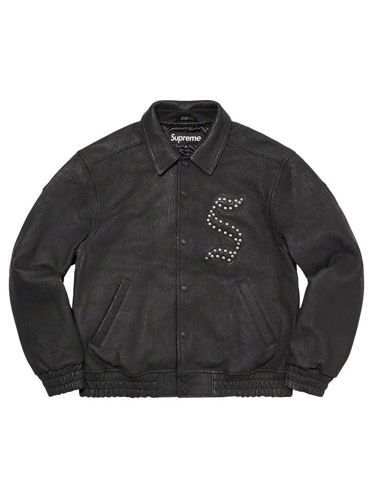 Куртка Supreme Pebbled Leather Varsity Jacket — изображение 1 из 2, черный