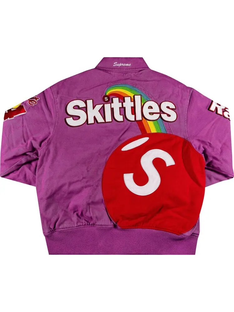 Куртка Supreme x Skittles x Mitchell & Ness Varsity Jacket 'Purple' — изображение 2 из 3, фиолетовый