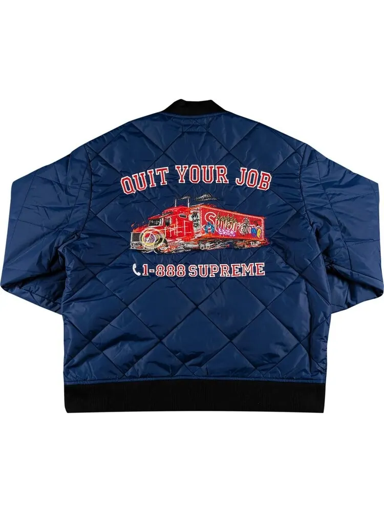 Куртка Supreme Quit Your Job Quilted Work Jacket Blue — изображение 2 из 3, синий