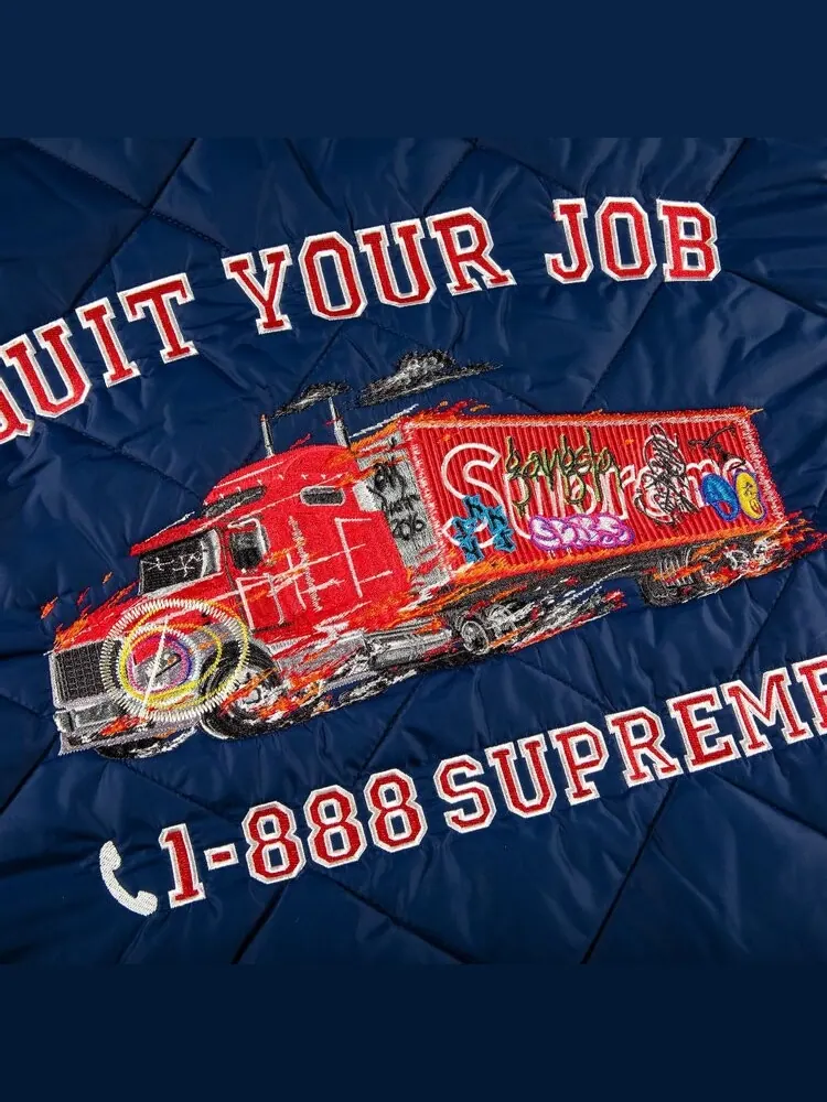 Куртка Supreme Quit Your Job Quilted Work Jacket Blue — изображение 3 из 3, синий