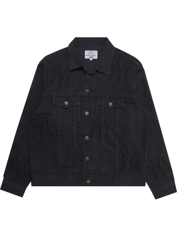 Куртка Supreme x New York Yankees Denim Trucker Jacket 'Washed Black' — изображение 1 из 3, черный