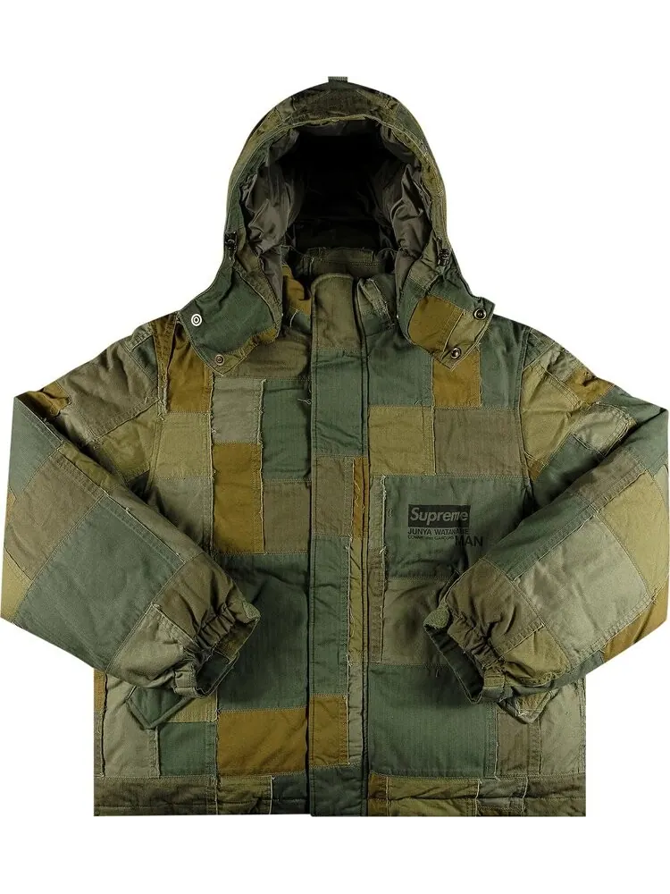 Куртка Supreme x Junya Watanabe x Comme des Garçons MAN Patchwork Puffy Jacket 'Olive' — изображение 1 из 3, зеленый