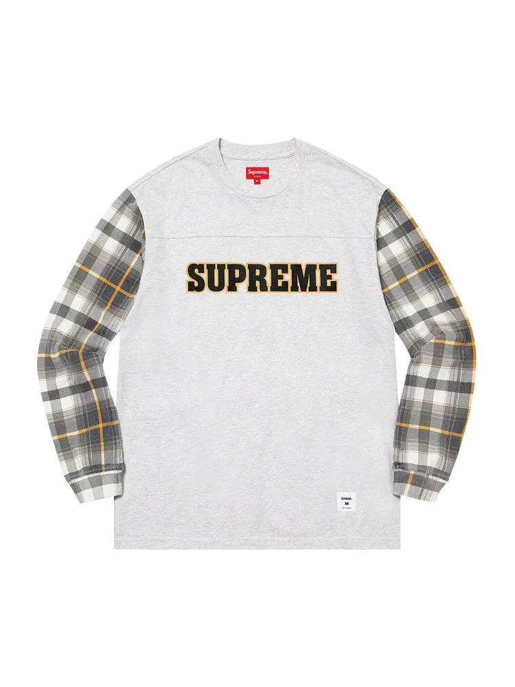 Топ Supreme Plaid Sleeve Long-Sleeve Top — изображение 1 из 1, серый