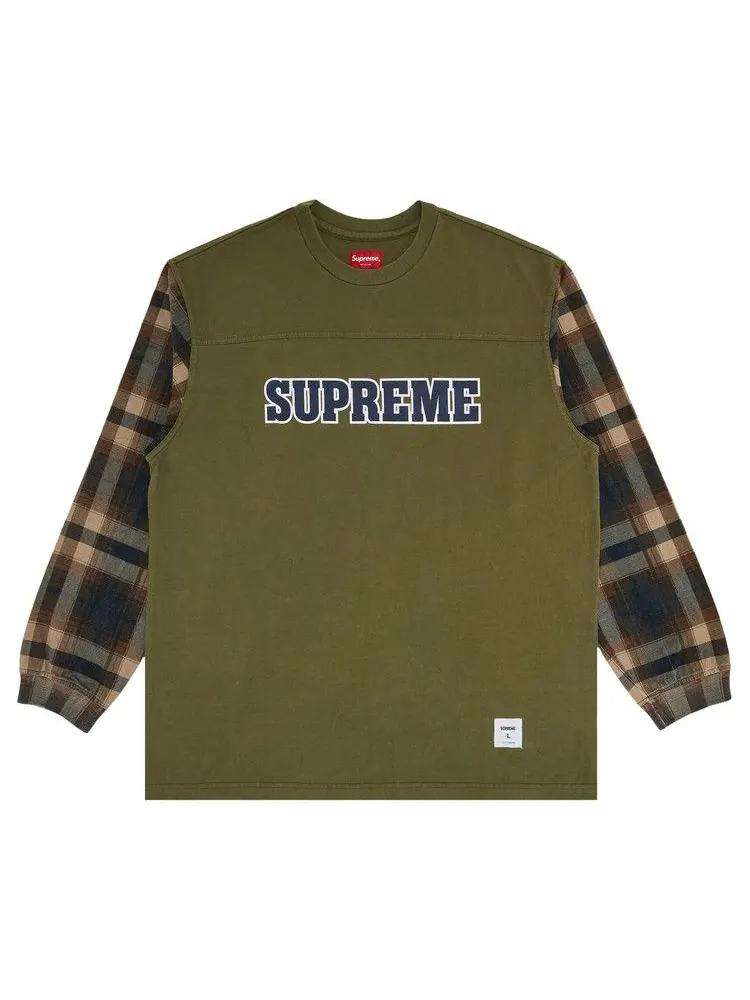 Топ Supreme Plaid Sleeve Long-Sleeve Top — изображение 1 из 3, светлый оливковый