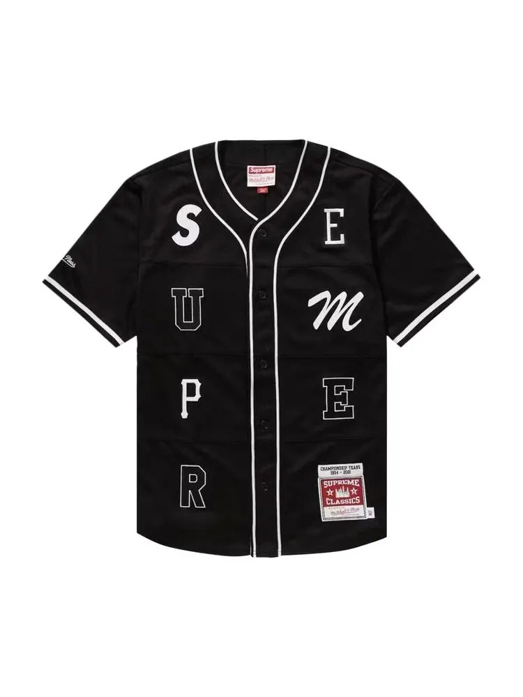 Джерси Supreme x Mitchell & Ness Patchwork Baseball Jersey 'Black' — изображение 1 из 2, черный