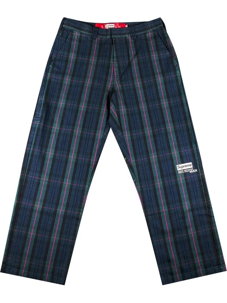 Брюки Supreme x Junya Watanabe x Comme des Garçons MAN Printed Work Pant Navy Plaid — 1