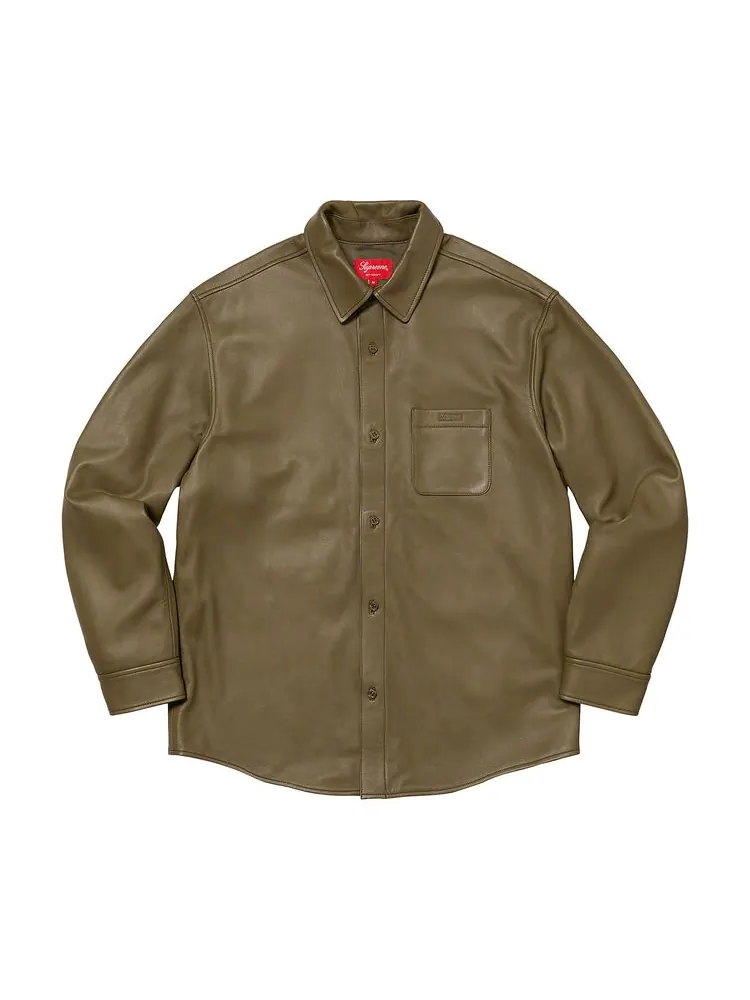Рубашка Supreme Leather Shirt Olive — изображение 1 из 1, оливковый