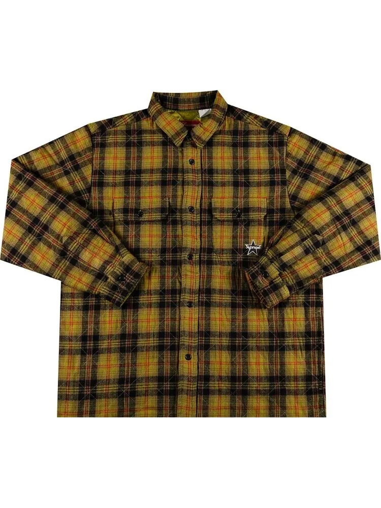 Рубашка Supreme Quilted Plaid Flannel Shirt 'Olive' — изображение 1 из 2, зеленый