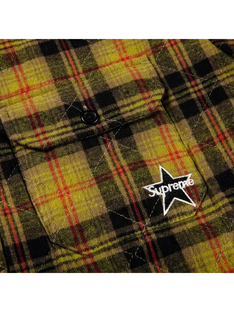 Рубашка Supreme Quilted Plaid Flannel Shirt 'Olive' — изображение 2 из 2, зеленый