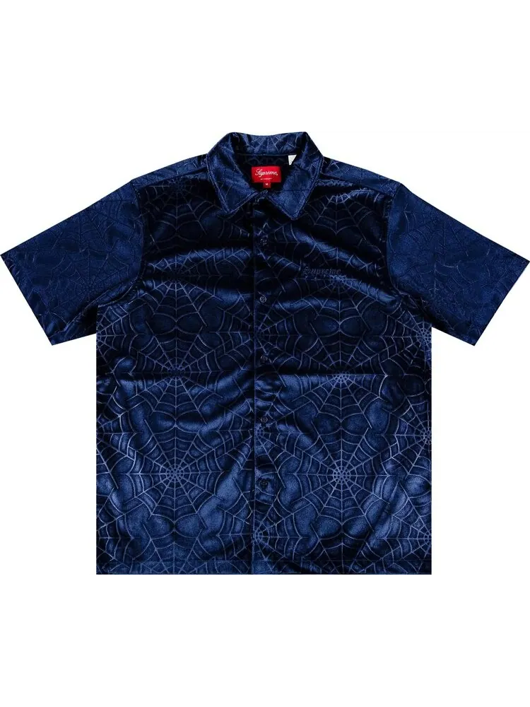 Рубашка Supreme Spider Web Velvet Short-Sleeve Shirt 'Navy' — изображение 1 из 2, синий