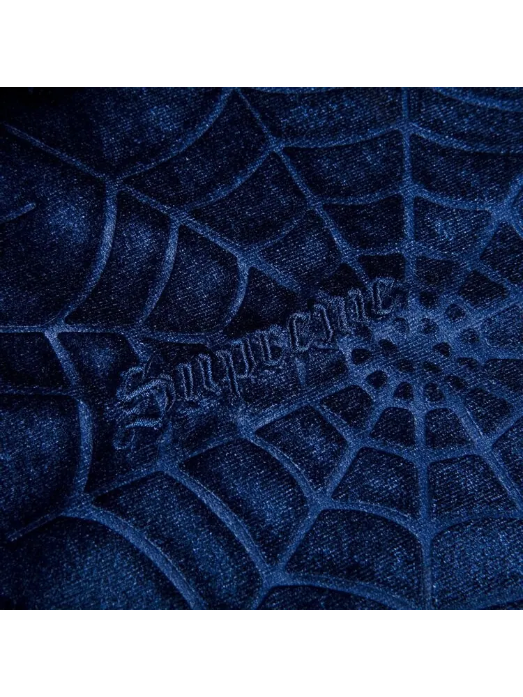 Рубашка Supreme Spider Web Velvet Short-Sleeve Shirt 'Navy' — изображение 2 из 2, синий