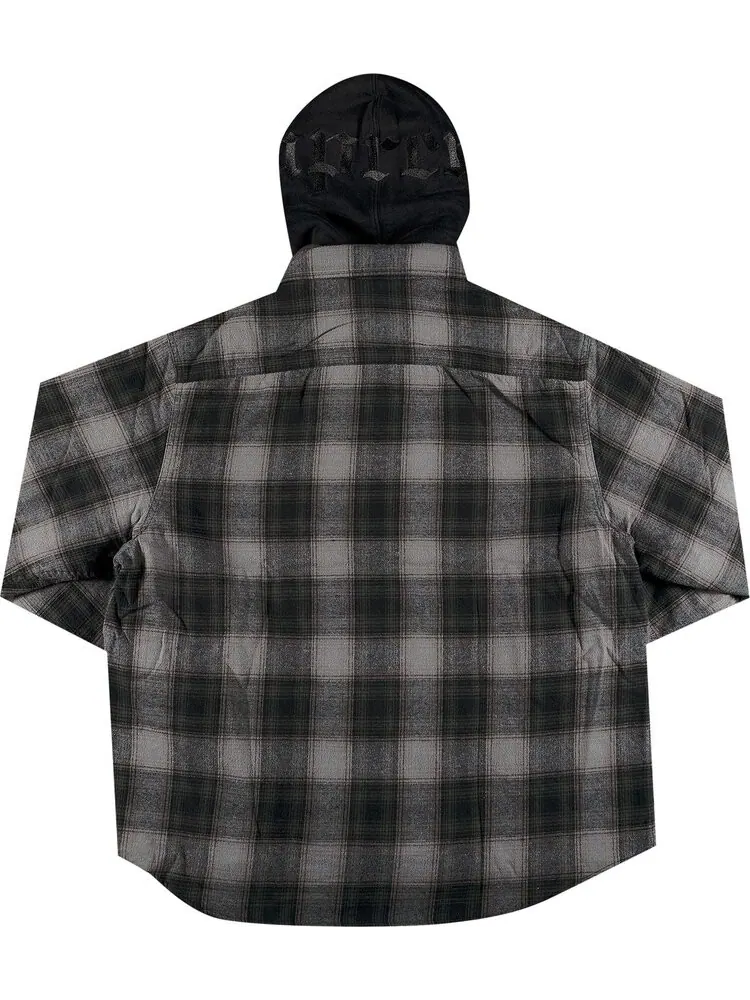 Рубашка Supreme Hooded Flannel Zip Up Shirt 'Black' — изображение 2 из 3, черный