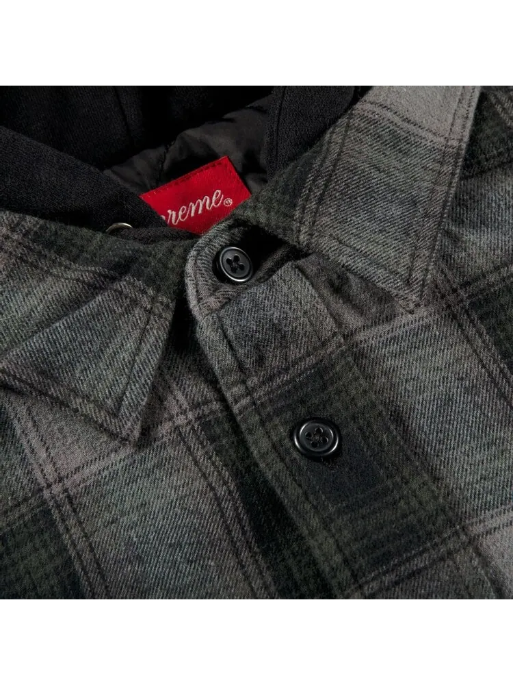 Рубашка Supreme Hooded Flannel Zip Up Shirt 'Black' — изображение 3 из 3, черный