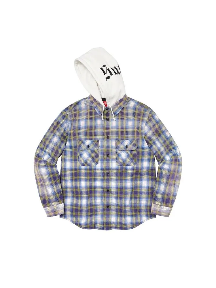 Рубашка Supreme Hooded Flannel Zip Up Shirt Blue — изображение 1 из 1, синий