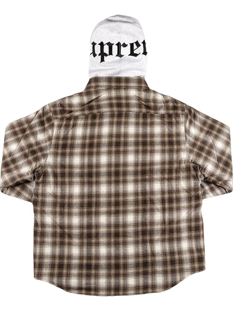 Рубашка Supreme Hooded Flannel Zip Up Shirt 'Brown' — изображение 2 из 3, коричневый