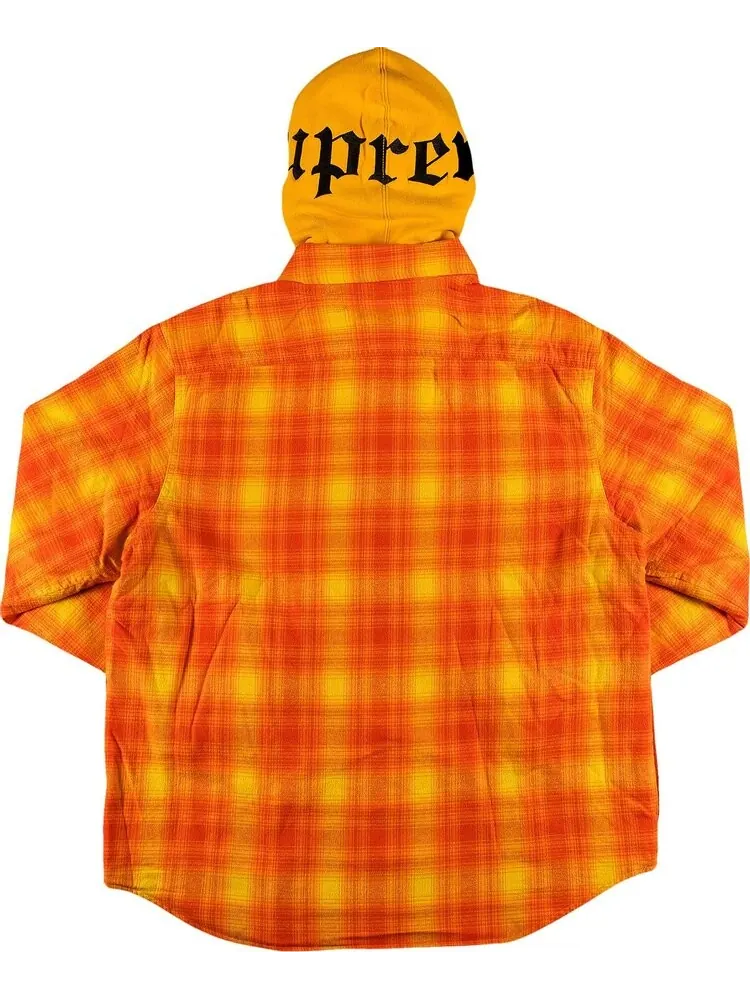 Рубашка Supreme Hooded Flannel Zip Up Shirt 'Orange' — изображение 2 из 3, оранжевый
