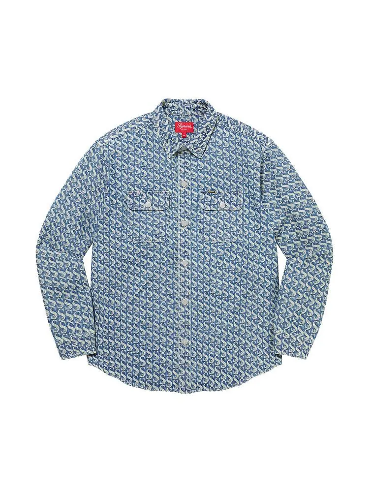 Рубашка Supreme Monogram Denim Shirt — изображение 1 из 1, синий