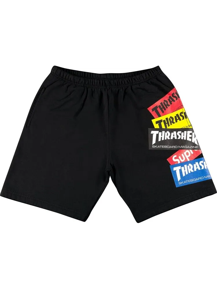 Спортивные шорты Supreme x Thrasher Multi Logo Sweatshort 'Black' — изображение 1 из 3, черный