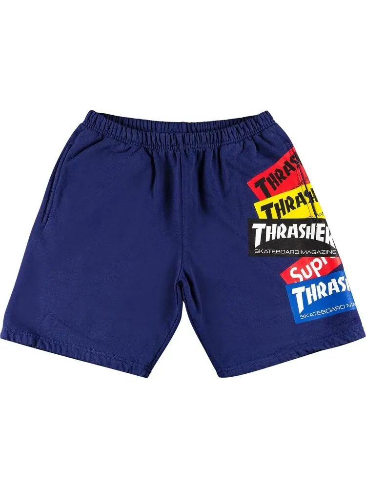 Спортивные шорты Supreme x Thrasher Multi Logo Sweatshort Washed Navy — изображение 1 из 2, синий