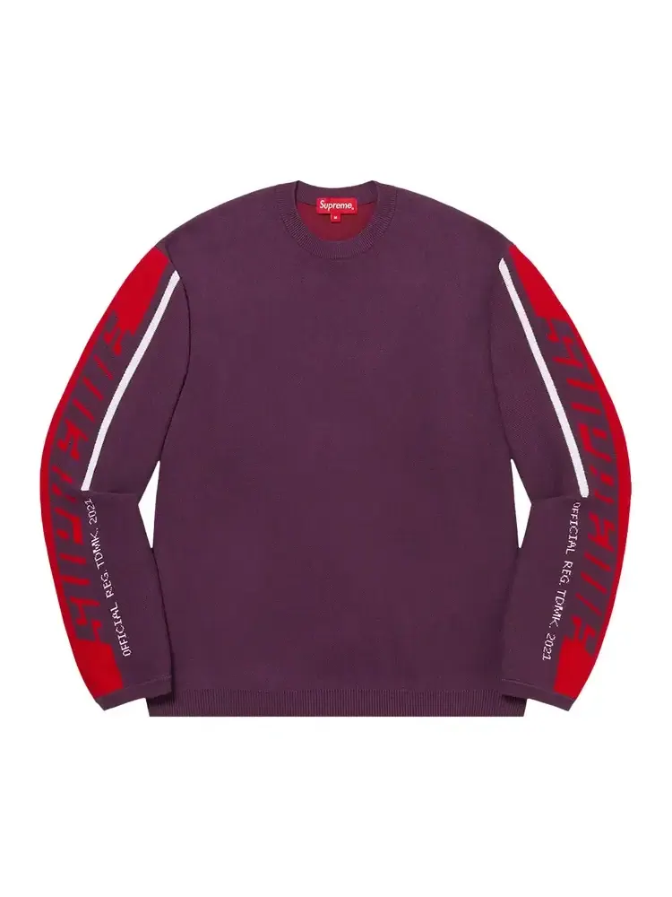 Свитер Supreme с полосатым узором на рукавах, цвет «сливовый» — изображение 1 из 1