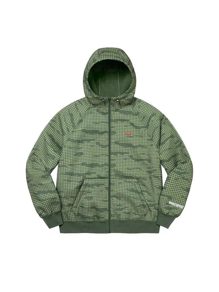 Толстовка Supreme WINDSTOPPER Zip Up Hooded Sweatshirt Olive Grid Camo — изображение 1 из 1, оливковый