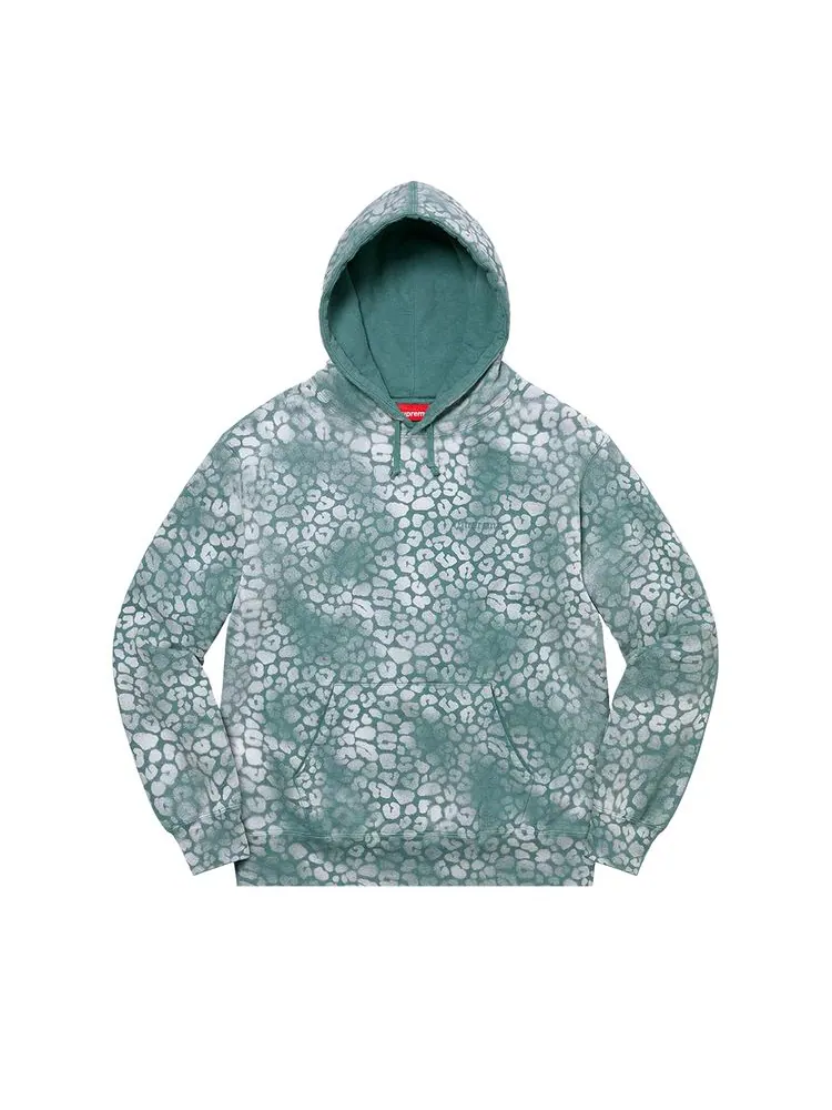 Толстовка Supreme Bleached Leopard Hooded Sweatshirt Dusty Teal — изображение 1 из 1, голубой