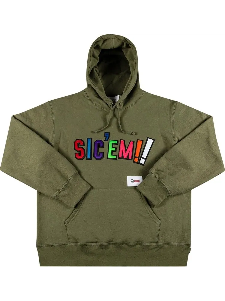 Толстовка Supreme x WTAPS Sic'em! Hooded Sweatshirt 'Light Olive' — изображение 1 из 3, зеленый