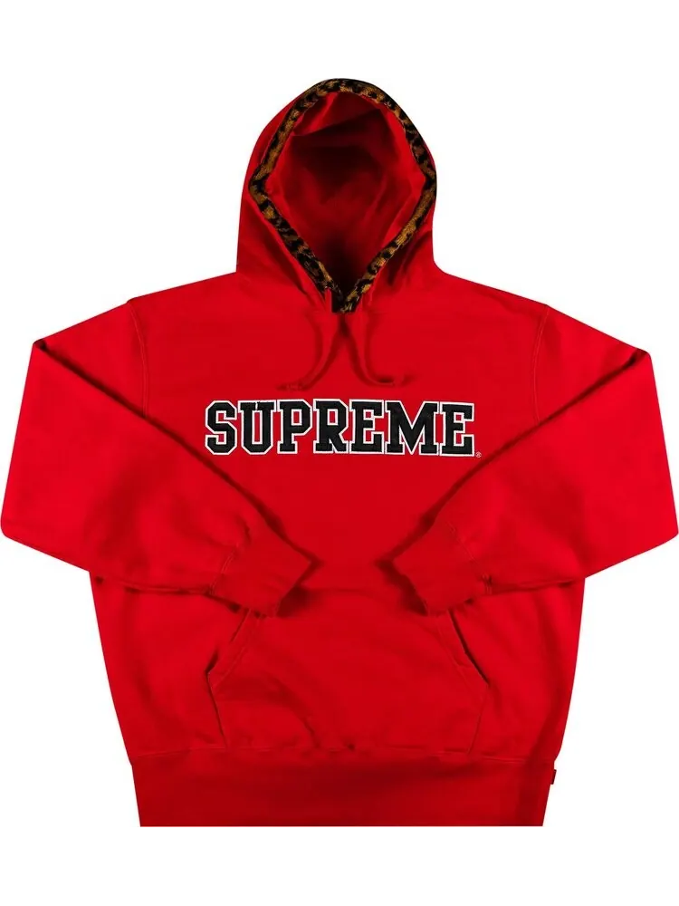 Толстовка Supreme Leopard Trim Hooded Sweatshirt 'Red' — изображение 1 из 2, красный