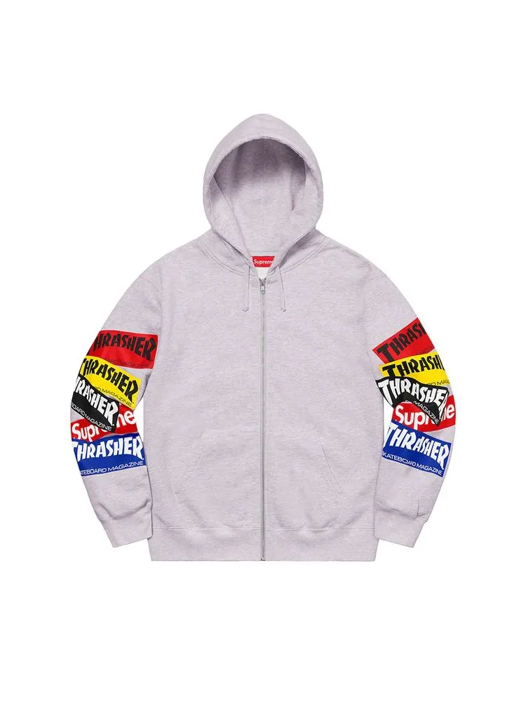 Толстовка Supreme x Thrasher Multi Logo Zip Up Hooded Sweatshirt 'Ash Grey' — изображение 1 из 1, серый