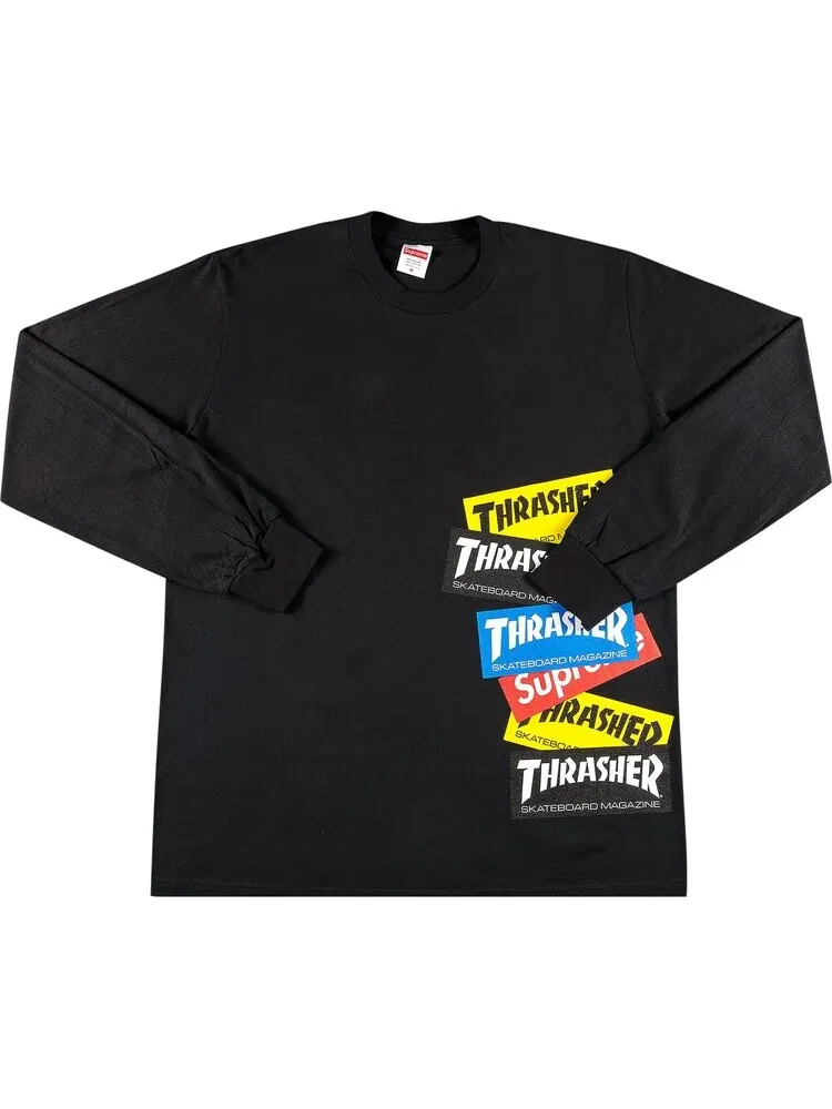 Лонгслив Supreme x Thrasher Multi Logo Long-Sleeve Tee 'Black' — изображение 1 из 2, черный