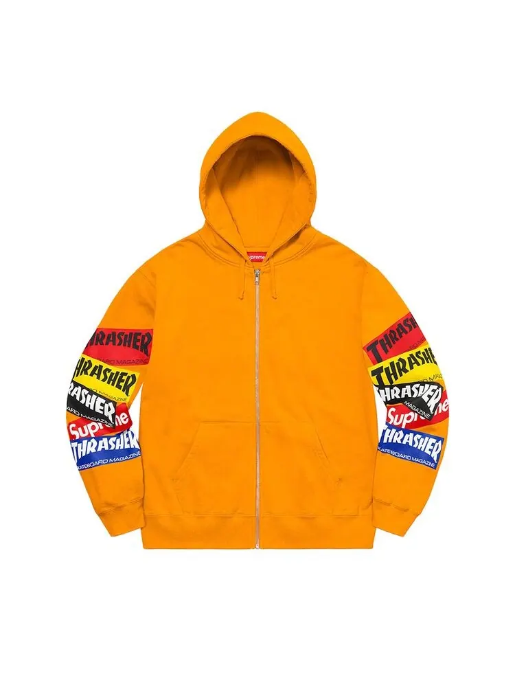 Толстовка Supreme x Thrasher Multi Logo Zip Up Hooded Sweatshirt Gold — изображение 1 из 1, золото