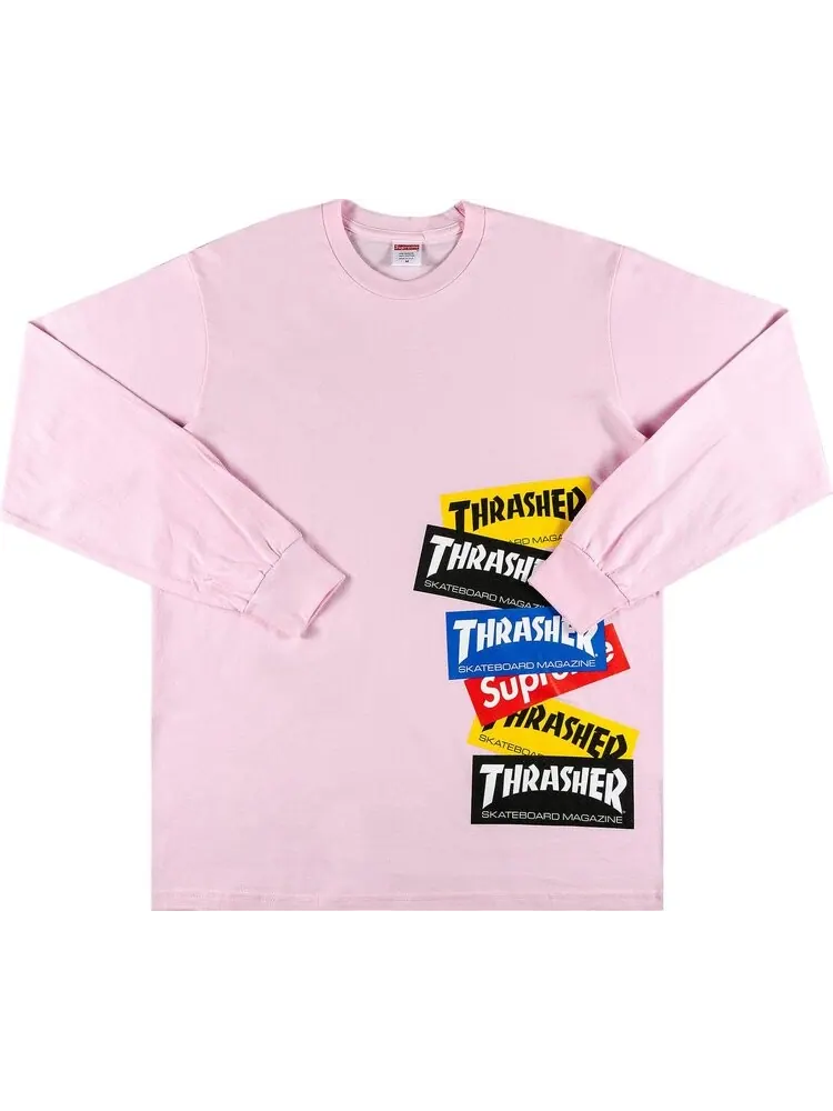 Лонгслив Supreme x Thrasher Multi Logo Long-Sleeve Tee 'Light Pink' — изображение 1 из 2, розовый