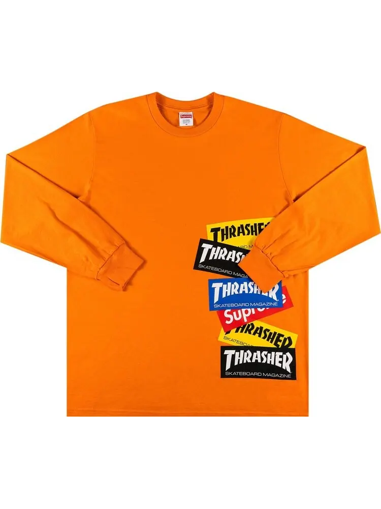 Лонгслив Supreme x Thrasher Multi Logo Long-Sleeve Tee 'Orange' — изображение 1 из 2, оранжевый