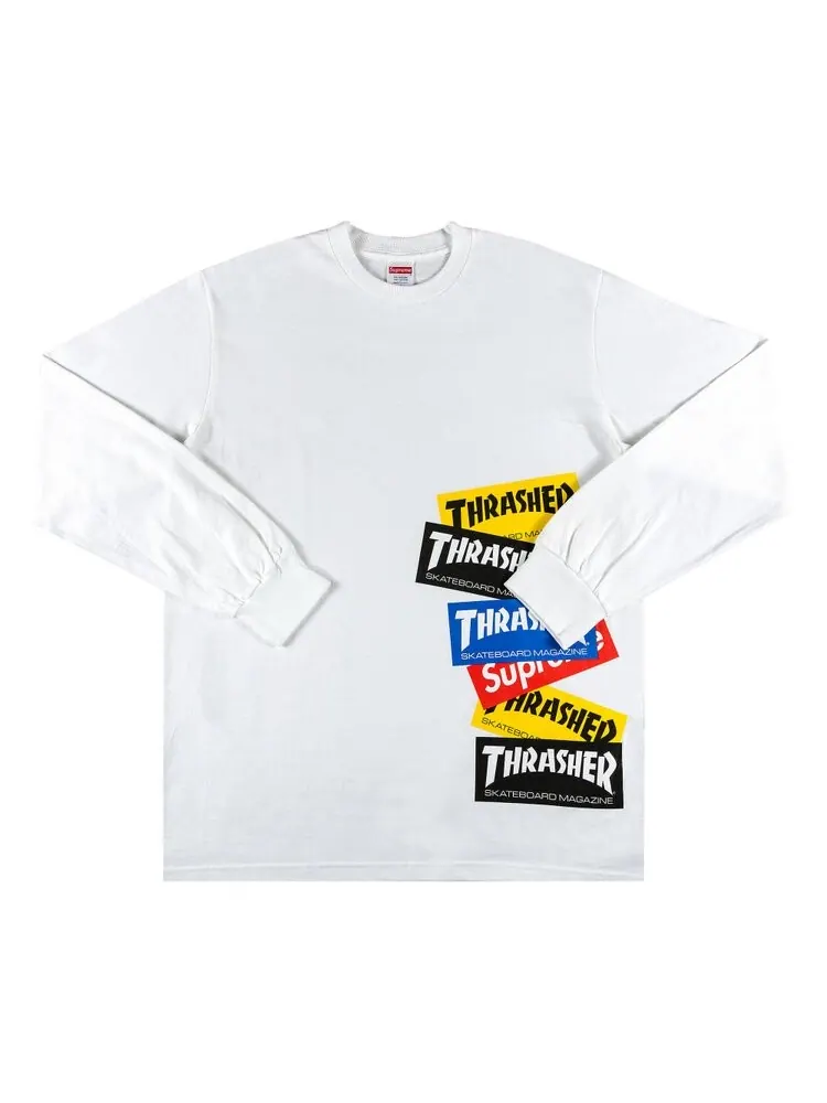 Лонгслив Supreme x Thrasher Multi Logo Long-Sleeve Tee 'White' — изображение 1 из 2, белый