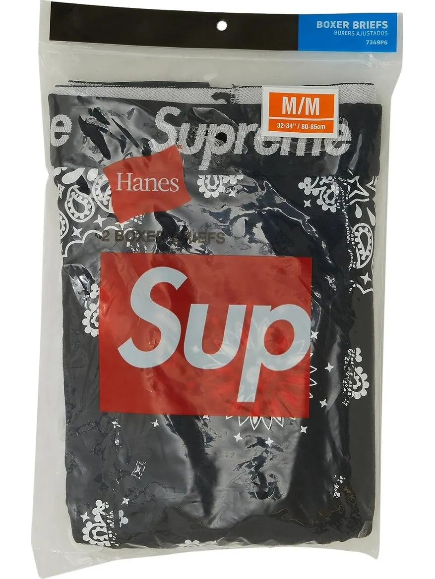 Боксеры Supreme x Hanes Bandana Boxer Briefs (2 Pack) 'Black' — изображение 1 из 2, черный
