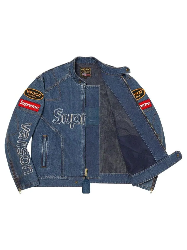 Куртка Supreme x Vanson Leathers x Cordura Denim Jacket Blue — изображение 3 из 3, синий